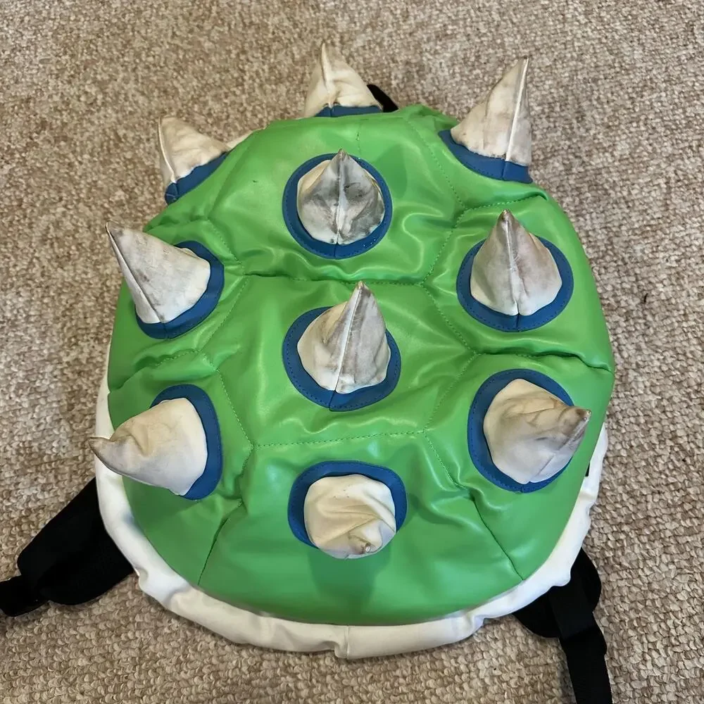 Super Mario Bros Nintendo Bioworld Bowser Shell Green Padded Backpack Used